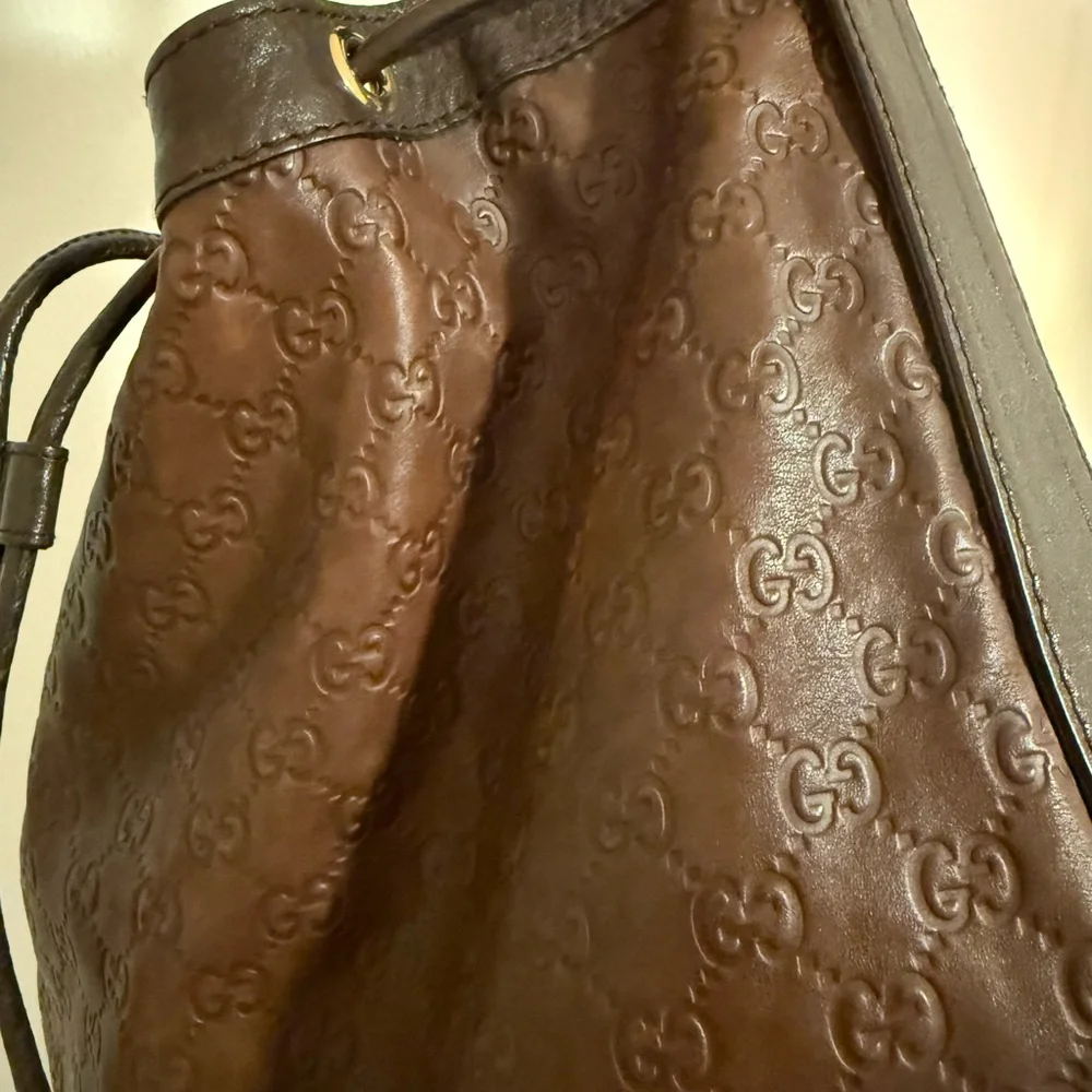Gucci Dark Brown Leather Hobo Bag with Gold Accents